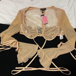 Sheer Sequin Mesh Top in Nude